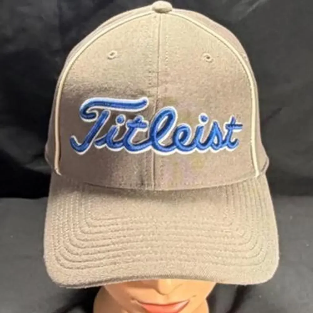 🚨 Titleist Golf Stretch Flex Fit A-Flex Hat Gray, Blue Baseball Cap Size S/M 🧢